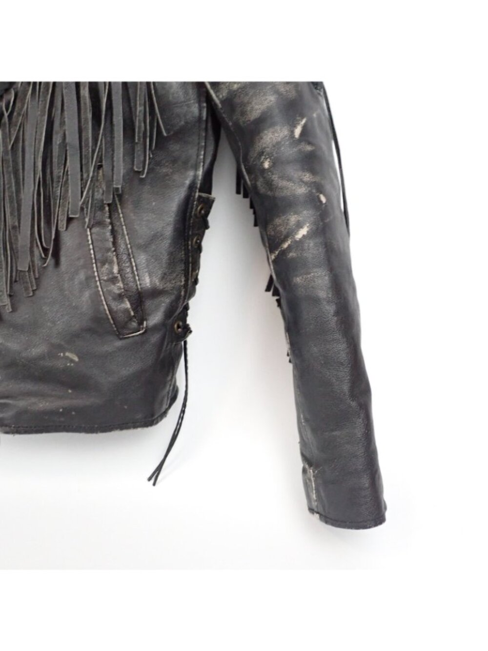 Diamond Plate Womens Black Leather Fringe Removable Liner Biker Western Jacket M - Picture 4 of 8